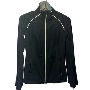 Lululemon Athletica Black Zip Up Athletic Jacket Women18s Size 6 Thumbholes